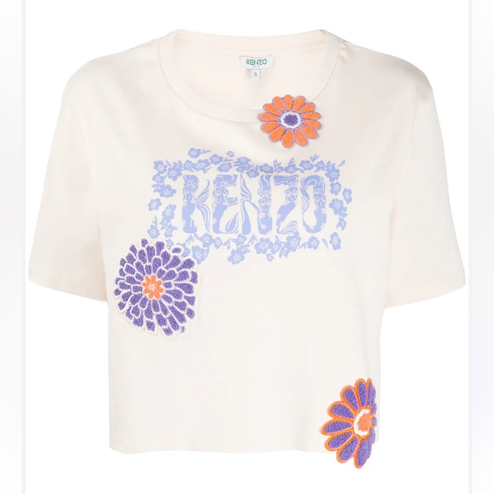 KENZO Floral Appliqué T-shirt In Neutrals‎ Size Medium